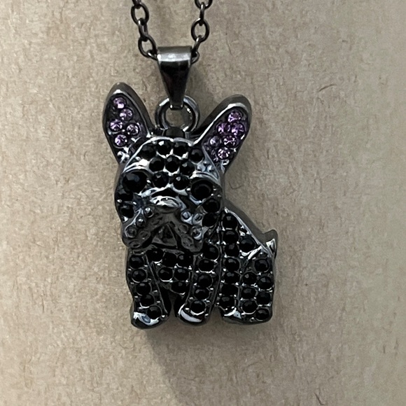 Bulldog Black and Purple Pendant Necklace Pet Lover Jewelry with display case - Picture 2 of 8